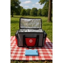 Misda Store Yalıtımlı Piknik Soğutucu Çanta, Yan Cepli, Taşıma Askılı, Orta Boy, (Gri-Kırmızı)