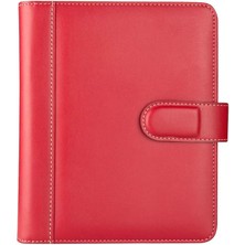Misda Store 2025 Ajanda Suni Deri Mıknatıs Kapaklı 4 Halka Mekanizmalı Organizer, Kırmızı, 20X23X4 Cm.