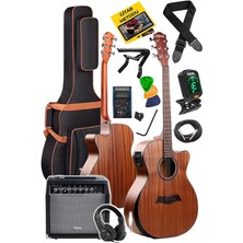 Misda Store M450-EQ-AMP Profesyonel Masif Ağaç Amfili Elektro Akustik Gitar Seti Üst Segment