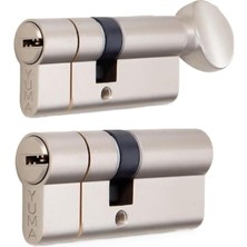 Misda Store | Ortak Anahtarlı Bilyalı Tuzaklı 2'li Set Kilit Göbeği, Mandallı - Mandalsız Set, Çelik Kapı Göbeği (68 Mm, Nikel)