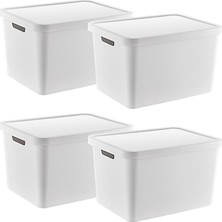 Misda Store 4'lü Set Stafi Çok Amaçlı Kapaklı Kutu Beyaz 18 Lt - Beyaz, Çok Amaçlı Kapaklı Kutu, Ev-Ofis-Depo Için, Kapaklı Saklama Kutusu