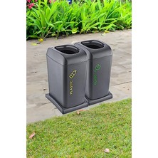 Misda Store 2'li Set Soft Tekerlekli Cam-Plastik Geri Dönüşüm Kutusu 40 Lt - Antrasit, Çok Amaçlı Geri Dönüşüm Kutusu