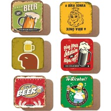 Misda Store Temalı 6lı Retro Ahşap Bardak Altlığı Seti