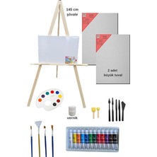 Misda Store Doğal Seramik Hamuru Yağlı Boya Resim Başlangıç Seti-Şövale, 2 Adet Tuval Seti (Şövalye, Tual Seti)