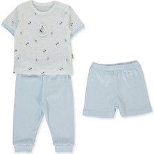 Bebetto Ajurlu Patiksiz Pijama Takımı 3lü (Palm In The Sea) Mavi