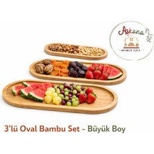 Barotti Oval Bambu Ahşap Sunumluk,3’lü Set, Büyük Boy Peynir,kuruyemiş,meyve,lokum Sunum Tepsisi