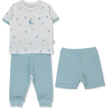 Bebetto Ajurlu Patiksiz Pijama Takımı 3lü (Palm In The Sea) Petrol Yeşil