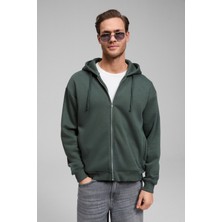 Grimelange ASHBY Erkek Kapüşonlu Fermuarlı Cepli Kordonlu Boxy Kalıp Yeşil Sweatshirt