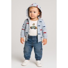 Chicsy Baby Erkek Bebek Araba Desenli Fermuarlı Hırkalı Premium 3’lü Set