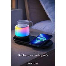 Ventoze 3’ü 1 Arada Kablosuz Şarj Standlı Bluetooth Hoparlör | Masa Üstü Telefon Tutucu ve Şarj Istasyonu