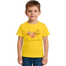 Sedirli Unisex Emoji Baskılı Çocuk Tişört Pamuklu Penye Kumaş