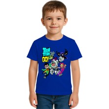 Sedirli Unisex Teen Titans Go Baskılı Çocuk Tişört Pamuklu Penye Kumaş