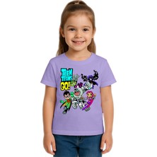 Sedirli Unisex Teen Titans Go Baskılı Çocuk Tişört Pamuklu Penye Kumaş