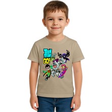 Sedirli Unisex Teen Titans Go Baskılı Çocuk Tişört Pamuklu Penye Kumaş