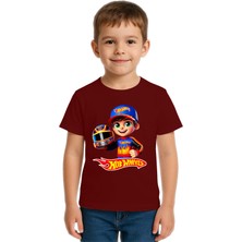 Sedirli Unisex Hot Wheels  Baskılı Çocuk Tişört Pamuklu Penye Kumaş