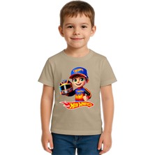 Sedirli Unisex Hot Wheels  Baskılı Çocuk Tişört Pamuklu Penye Kumaş