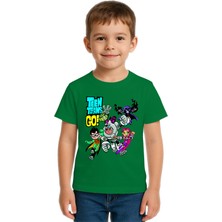Sedirli Unisex Teen Titans Go Baskılı Çocuk Tişört Pamuklu Penye Kumaş