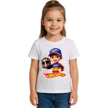 Sedirli Unisex Hot Wheels  Baskılı Çocuk Tişört Pamuklu Penye Kumaş