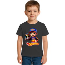 Sedirli Unisex Hot Wheels  Baskılı Çocuk Tişört Pamuklu Penye Kumaş