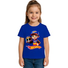 Sedirli Unisex Hot Wheels  Baskılı Çocuk Tişört Pamuklu Penye Kumaş