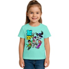 Sedirli Unisex Teen Titans Go Baskılı Çocuk Tişört Pamuklu Penye Kumaş