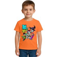 Sedirli Unisex Teen Titans Go Baskılı Çocuk Tişört Pamuklu Penye Kumaş