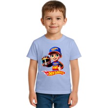 Sedirli Unisex Hot Wheels  Baskılı Çocuk Tişört Pamuklu Penye Kumaş