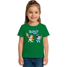 Sedirli Unisex Bluey Baskılı Çocuk Tişört Pamuklu Penye Kumaş