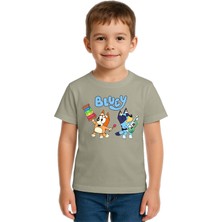 Sedirli Unisex Bluey Baskılı Çocuk Tişört Pamuklu Penye Kumaş