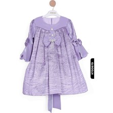 Bebejodi Bohçalı O Yakalı Büzgü Kollu Katlanmış Kız Çocuk Elbise 3-10 Yaş 923