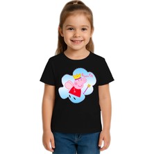 Sedirli Unisex Peppa Pig Baskılı Çocuk Tişört Pamuklu Penye Kumaş