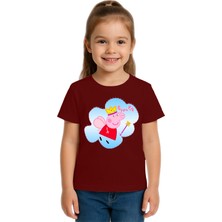 Sedirli Unisex Peppa Pig Baskılı Çocuk Tişört Pamuklu Penye Kumaş