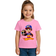 Sedirli Unisex Hot Wheels  Baskılı Çocuk Tişört Pamuklu Penye Kumaş