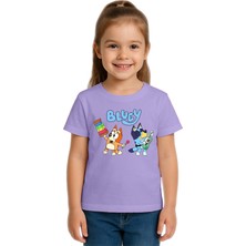 Sedirli Unisex Bluey Baskılı Çocuk Tişört Pamuklu Penye Kumaş
