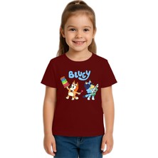 Sedirli Unisex Bluey Baskılı Çocuk Tişört Pamuklu Penye Kumaş
