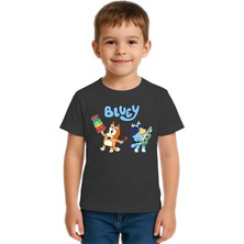 Sedirli Unisex Bluey Baskılı Çocuk Tişört Pamuklu Penye Kumaş