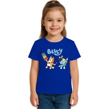 Sedirli Unisex Bluey Baskılı Çocuk Tişört Pamuklu Penye Kumaş