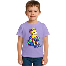 Sedirli Unisex Sımpsons Baskılı Çocuk Tişört Pamuklu Penye Kumaş