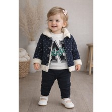 Chicsy Baby Içi Kürklü Düğmeli Ceket Kapüşonlu Kışlık Bebek Hırka Mont