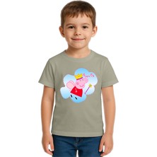 Sedirli Unisex Peppa Pig Baskılı Çocuk Tişört Pamuklu Penye Kumaş