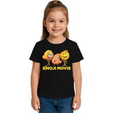 Sedirli Unisex Emoji Baskılı Çocuk Tişört Pamuklu Penye Kumaş
