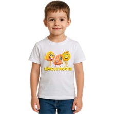 Sedirli Unisex Emoji Baskılı Çocuk Tişört Pamuklu Penye Kumaş