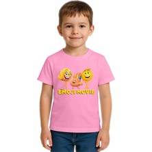 Sedirli Unisex Emoji Baskılı Çocuk Tişört Pamuklu Penye Kumaş