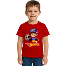 Sedirli Unisex Hot Wheels  Baskılı Çocuk Tişört Pamuklu Penye Kumaş
