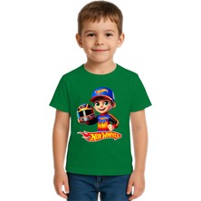Sedirli Unisex Hot Wheels  Baskılı Çocuk Tişört Pamuklu Penye Kumaş