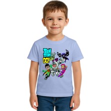 Sedirli Unisex Teen Titans Go Baskılı Çocuk Tişört Pamuklu Penye Kumaş