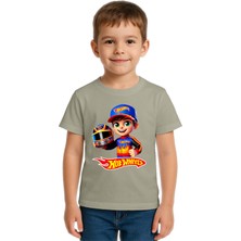 Sedirli Unisex Hot Wheels  Baskılı Çocuk Tişört Pamuklu Penye Kumaş