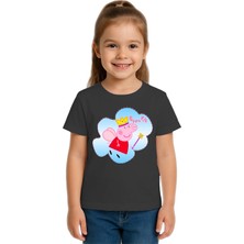 Sedirli Unisex Peppa Pig Baskılı Çocuk Tişört Pamuklu Penye Kumaş