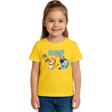 Sedirli Unisex Bluey Baskılı Çocuk Tişört Pamuklu Penye Kumaş