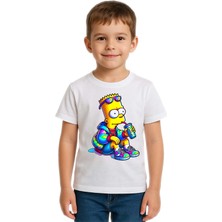 Sedirli Unisex Sımpsons Baskılı Çocuk Tişört Pamuklu Penye Kumaş